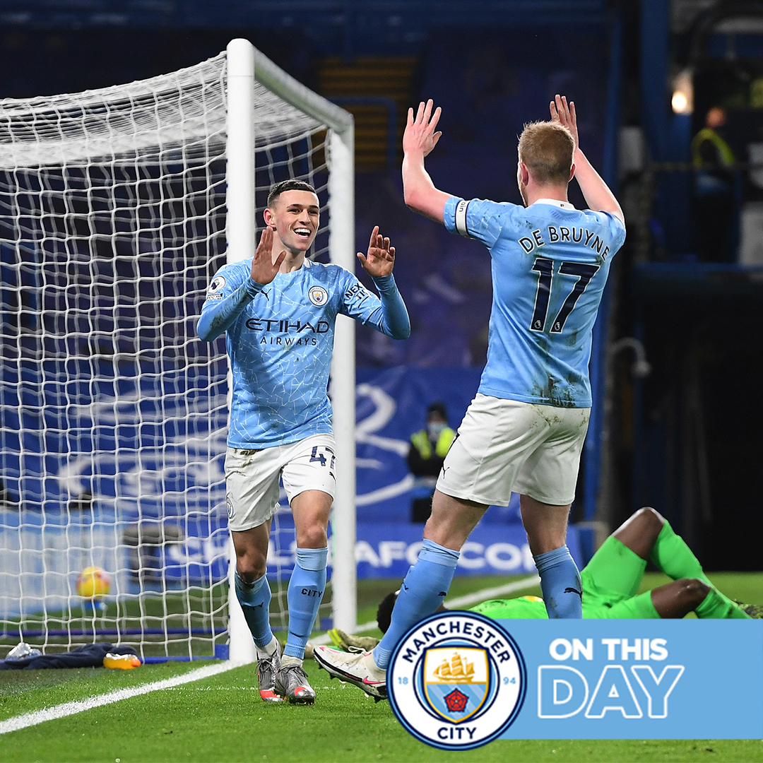 #OnThisDay: Chelsea 1-3 #ManCity [2021] ⚽️ [90+2'] Callum Hudson-Odoi - ⚽️ [18'] Ilkay Gündogan ⚽️ [21'] Phil Foden ⚽️ [34'] Kevin De Bruyne