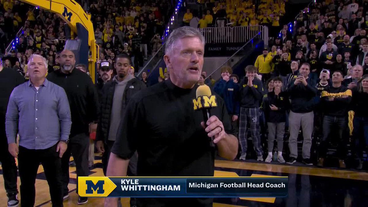 New Michigan Football head coach Kyle Whittingham addressed the crowd at the Michigan Men's Basketball game 〽️