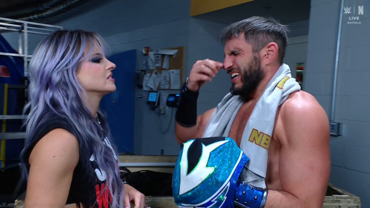 Fraxiom confront Johnny Gargano backstage and try and convince him to return to his good ways, but Gargano has no interest. Axiom says he's going to speak to Nick Aldis about a match between the two next week. #SmackDown
