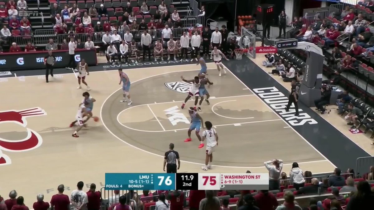 Floater and-1! Ace Glass kisses it off the backboard for the bucket and the whistle. Wazzu leads with 10 seconds to play. #GoCougs | 📺ESPN+