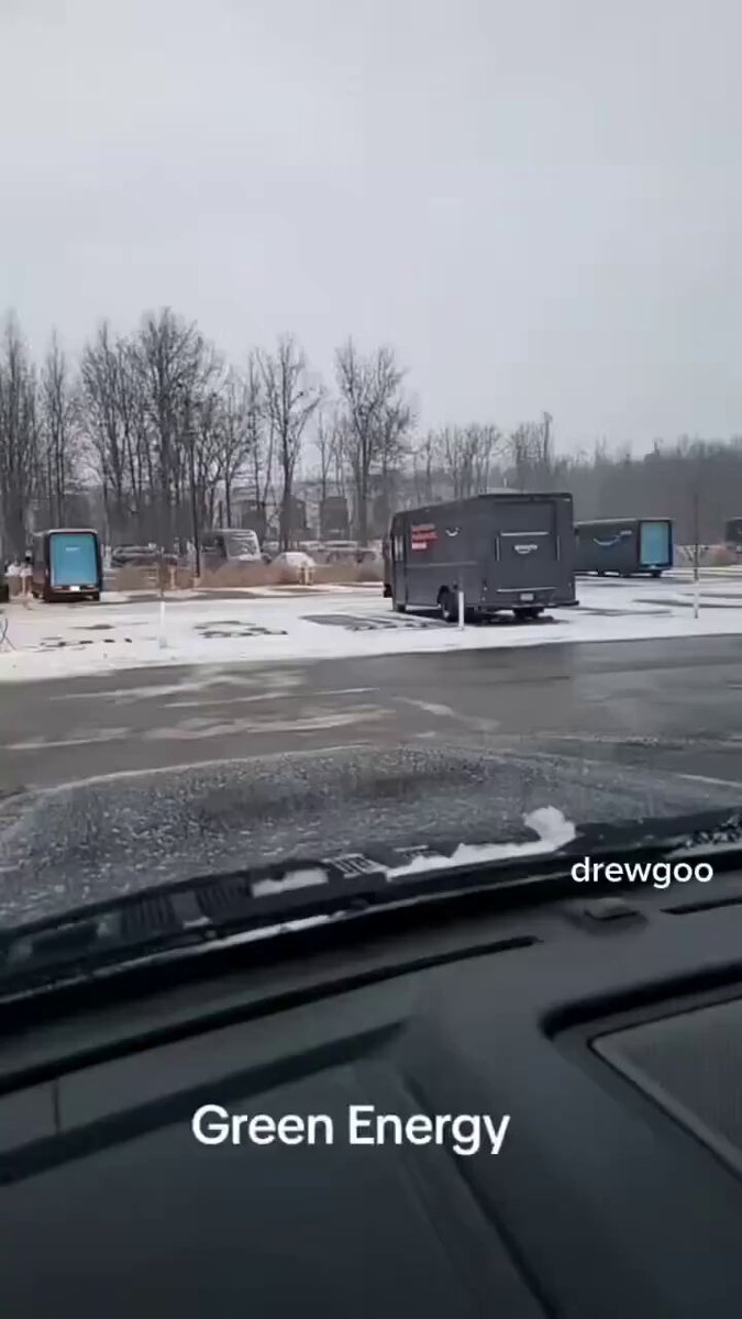 Man records a fleet of "green" Amazon electric vehicles being charged... by a huge diesel generator. 🤡 "Doesn't it defeat the purpose when you literally have a diesel-powered generator electrifying all of the electric vehicles?"