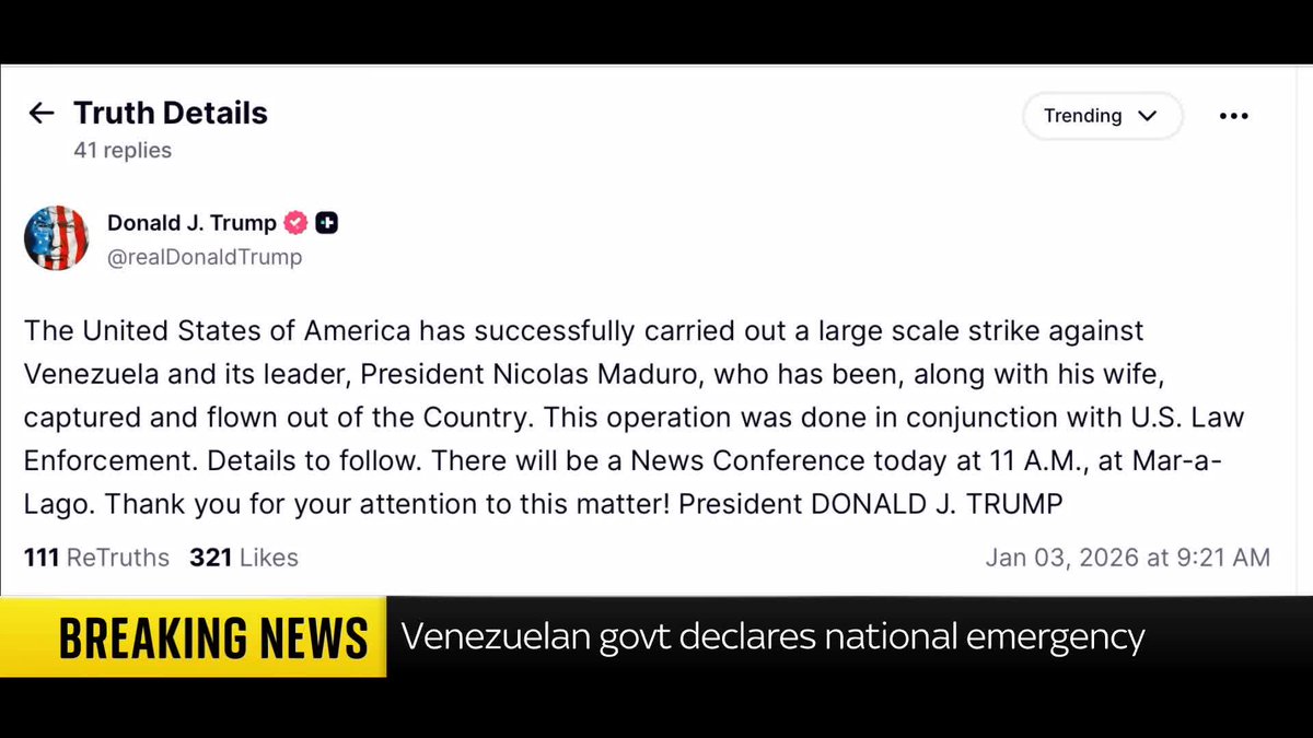 BREAKING: The US has captured Venezuelan leader Nicolas Maduro and flown him out of the country, says Donald Trump in a post on Truth Social. Follow live 🔗 📺 Sky 501 and YouTube