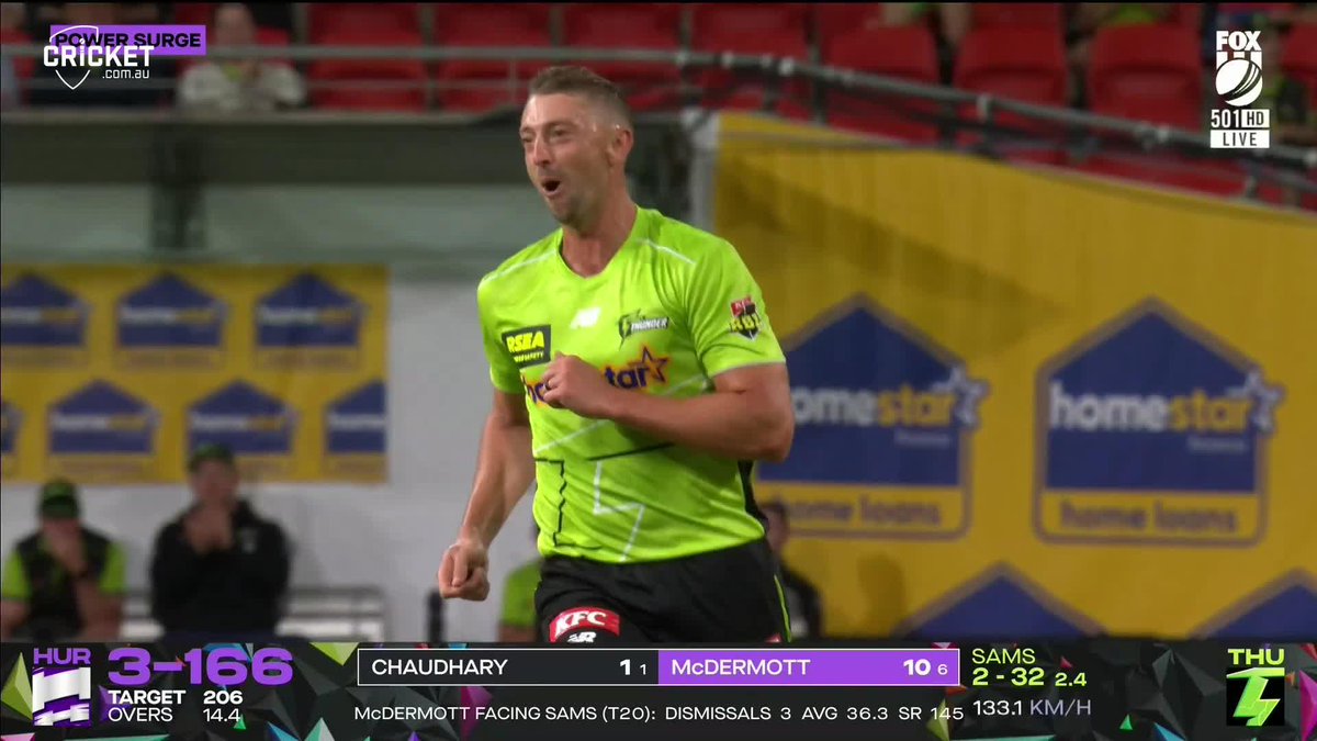 ❌ Tim Ward ❌ Ben McDermott Two wickets in the same over from Daniel Sams keeps the Sydney Thunder alive! #BBL15