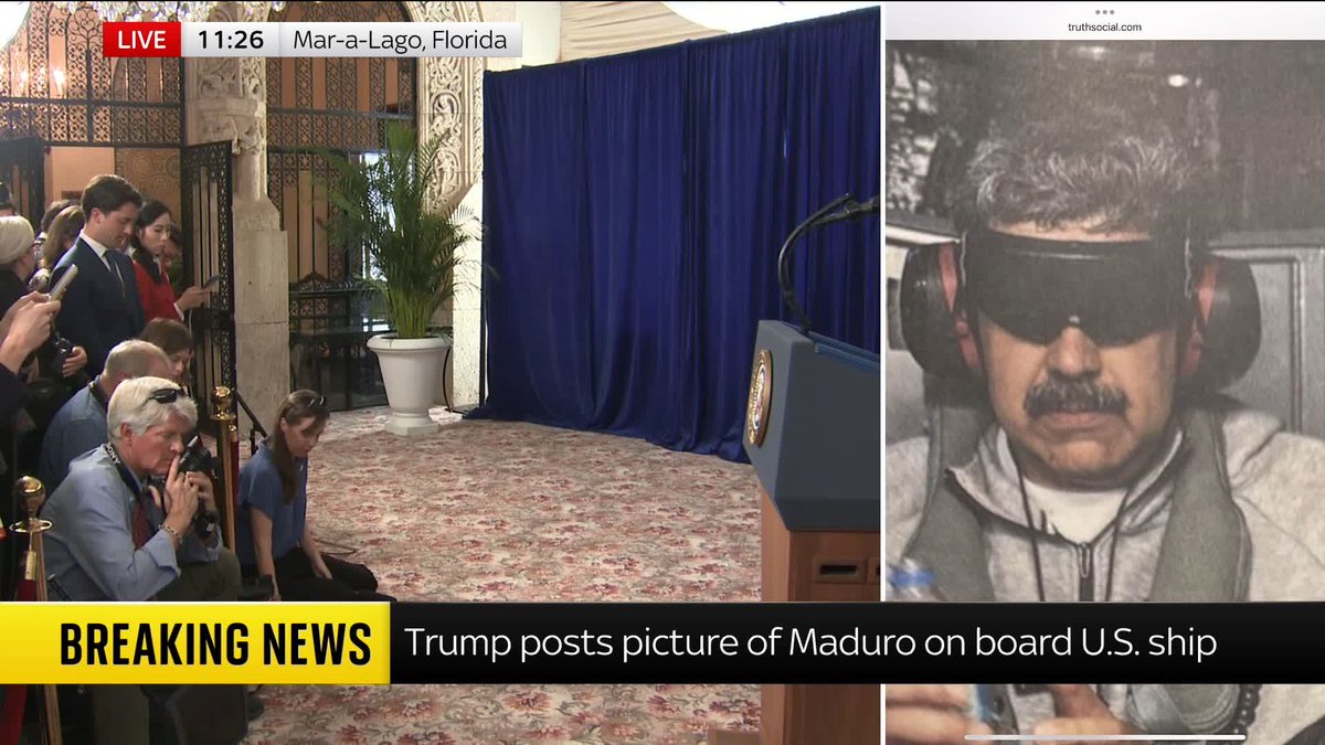 BREAKING: Donald Trump has shared an image of Nicolas Maduro, showing the Venezuelan leader in custody. Trump says Maduro is on board US warship USS Iwo Jima. Latest updates: