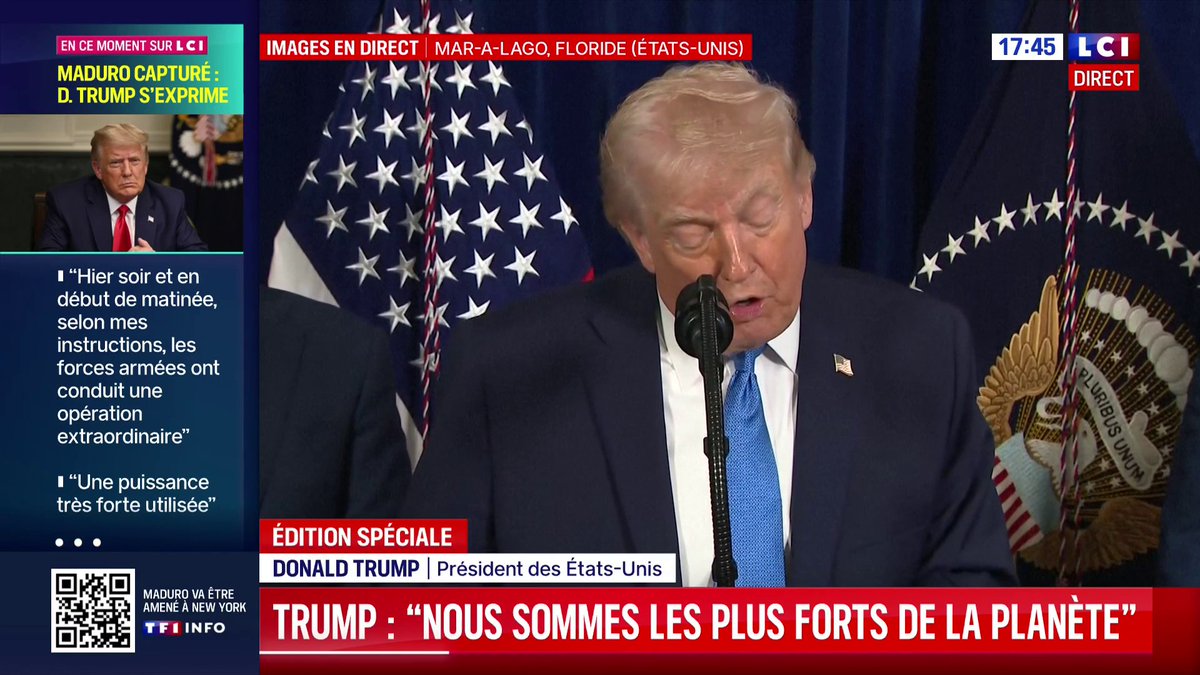 Venezuela : "Nous allons maintenant faire en sorte que nos compagnies pétrolières américaines se rendent sur place, réparent l'infrastructure pétrolière et commencent à gagner de l'argent pour le pays", lance le président américain Donald Trump.