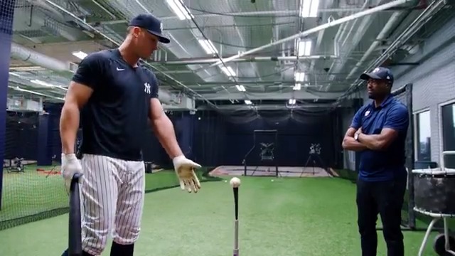 “If you're playing second base, I'm trying to take your hat off.” Back in 2023, Aaron Judge took Harold through his tee work and referenced Bo Bichette and Nolan Arenado's swings when looking to hit the ball the other way.
