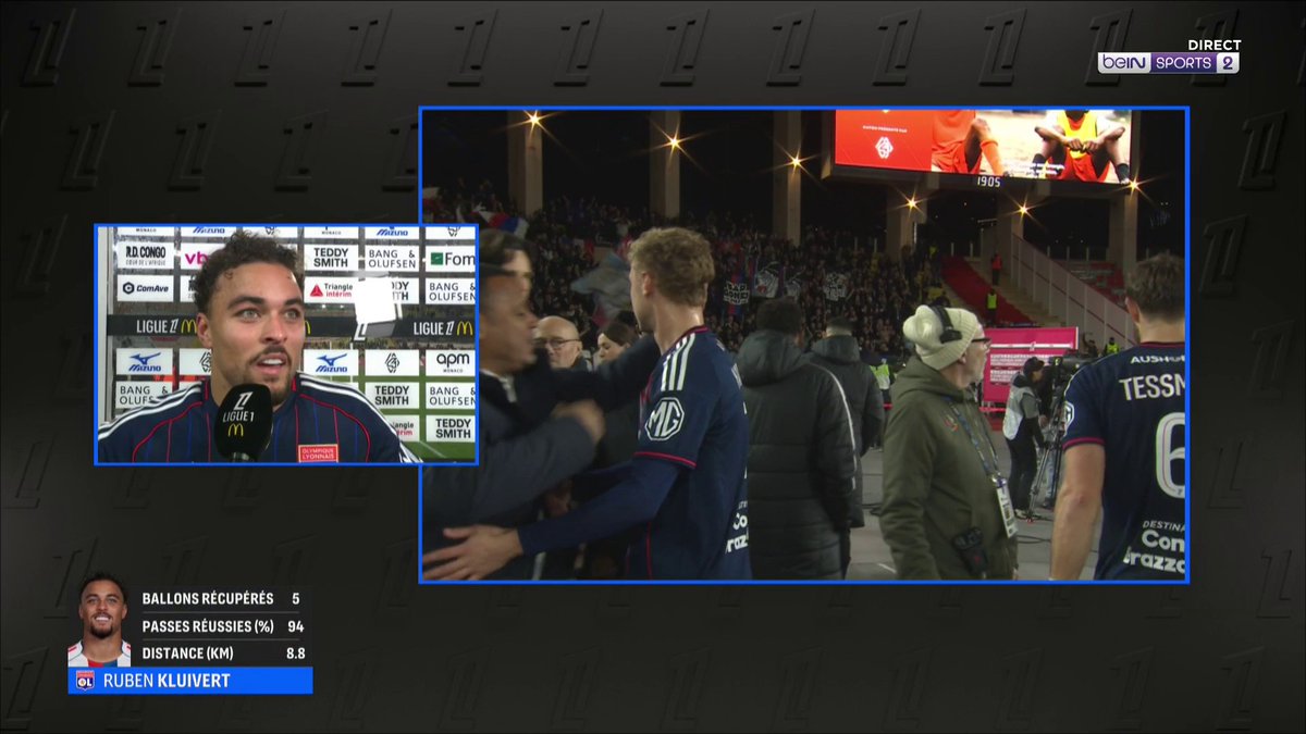 [📺 LIVE] 🇫🇷 #ASMOL #beINLigue1 ⚽ "On commence bien l'année et il faut continuer jusqu'à la fin de la saison !" 🎙️ Ruben Kluivert heureux de la victoire de Lyon sur la pelouse de Monaco !