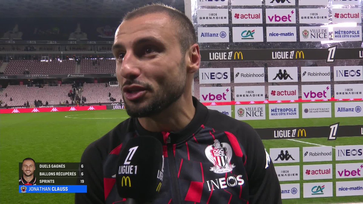 🎙️ Jonathan Clauss : "C'est comme ça qu'on peut faire en sorte de rester en Ligue 1." 👉 La réaction du latéral niçois après le match nul face à Strasbourg. #OGCNRCSA