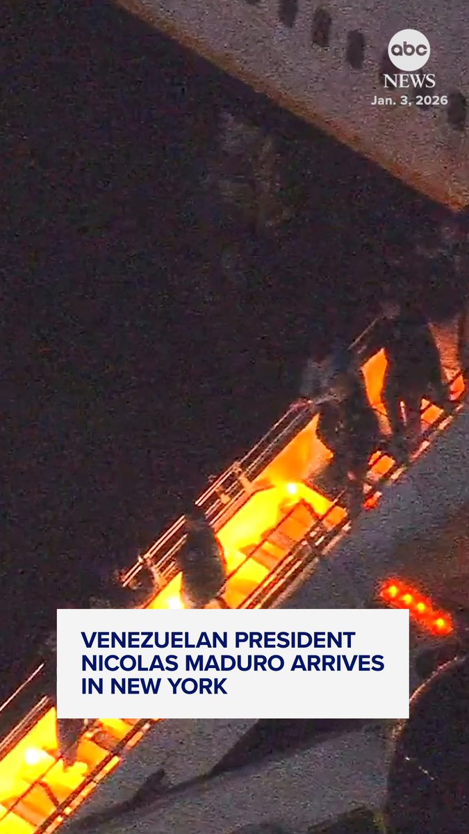 #BREAKINGNEWS Venezuelan President Nicolas Maduro arrived in New York after he and his wife were captured during a U.S. strike on Venezuela. Maduro is now expected to take a helicopter to New York City, accompanied by the DEA. He will then head by motorcade to a location in New York City for processing before he's held in jail, sources said. Read more: