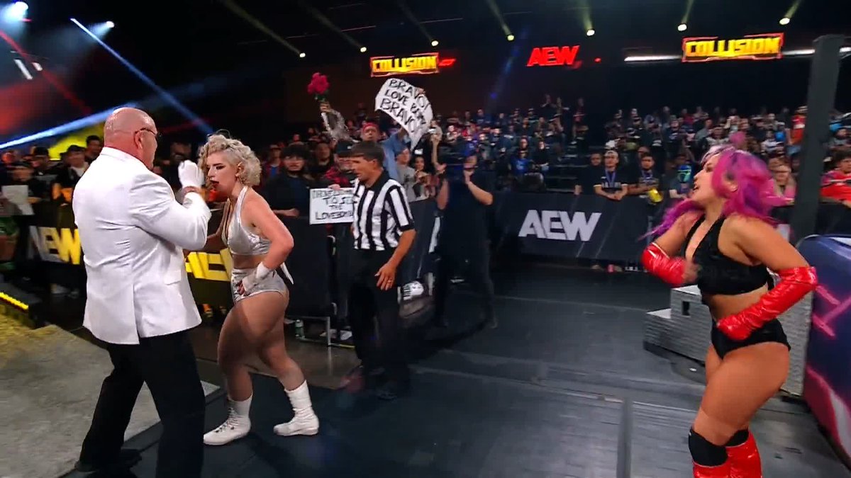 The Timeless Love Bombs had their celebration cut short by Marina Shafir! Watch #AEWCollision LIVE on TNT &amp; HBO Max
