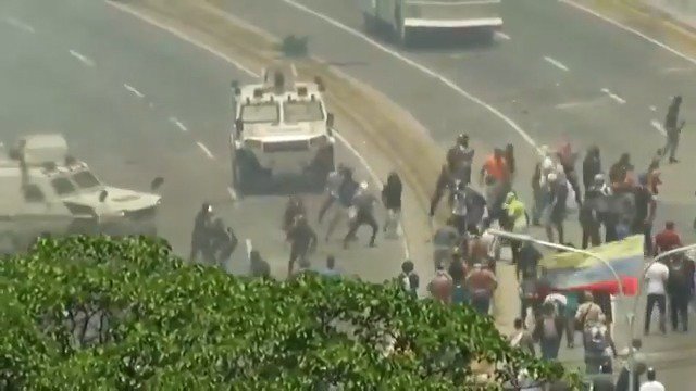 This is Socialism. This is what Maduro did to his people in 2019. He had opposition protesters RUN OVER by armored military vehicles. This is what the Democrat Party is defending. This is what they want to do to you. Do not let them win.