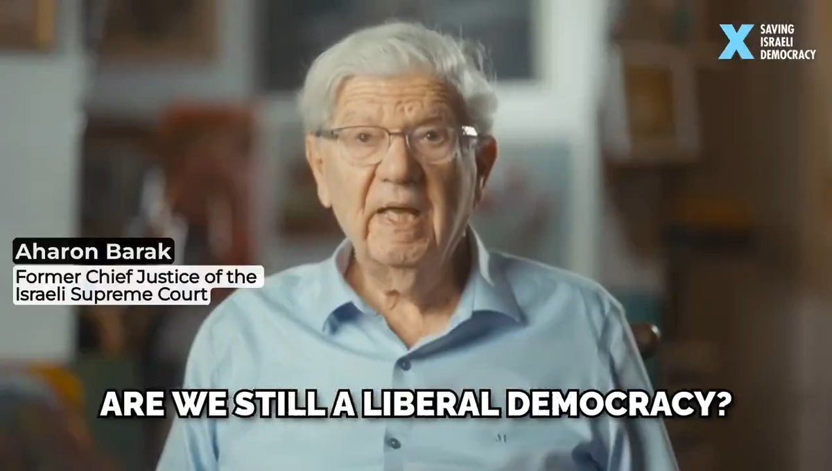 #Boom. This is an earthquake from Aharon Barak, world-renowned jurist and former Supreme Court Chief Justice: Israel is no longer a liberal democracy. This is what you can do to help. Watch to the end. חופשי בארצנו - מטה המאבק