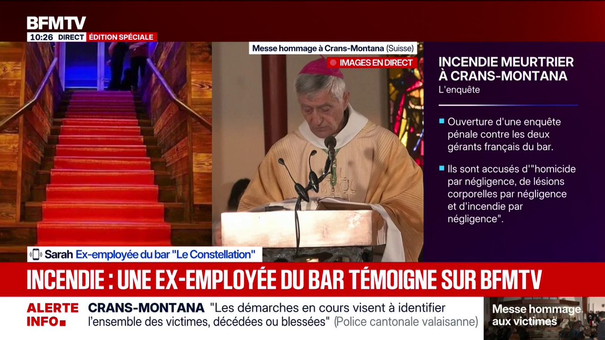 🇨🇭 FLASH | « La porte de secours était fermée… On avait interdiction de l’ouvrir », déclare une ancienne employée du bar incendié de Crans-Montana.