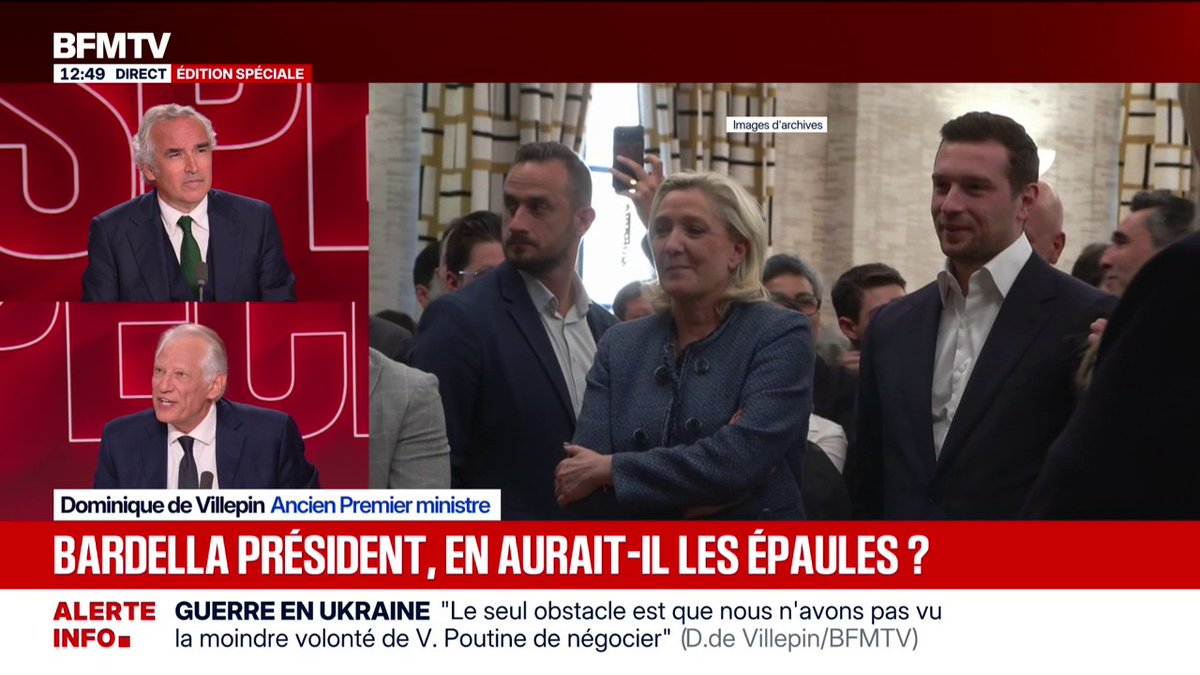 Jordan Bardella, président? "Est-ce que vous monteriez dans un A380 avec, à sa tête, un pilote qui aurait zéro heure de vol au compteur?", demande Dominique de Villepin