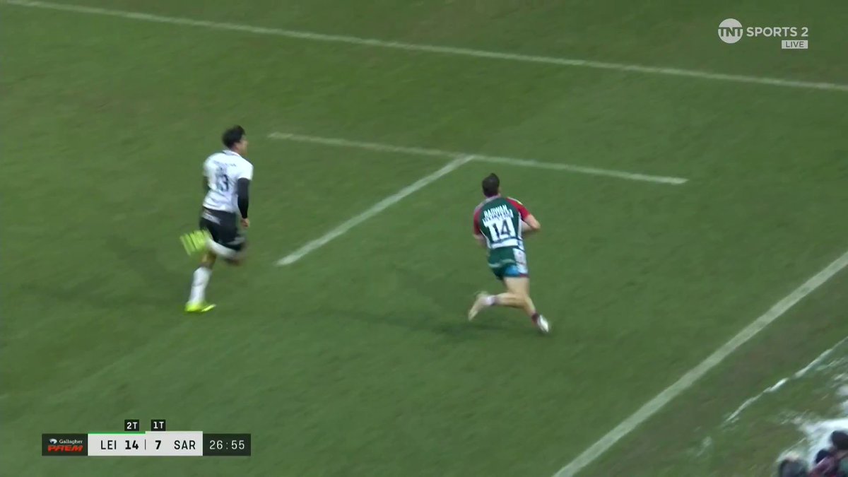 Radwan flies over the line! 🏃♂️💨 Leicester turn the ball over and the winger sprints home. 🏉 📺 @TNTSports & discovery+ UK