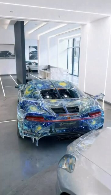 The “Starry Night Bugatti Chiron Pur Sport,” an AI concept inspired by Vincent van Gogh’s iconic painting.
