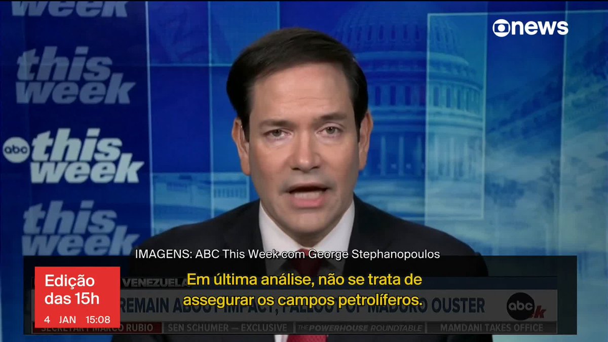 "Não se trata de assegurar os poços de petróleo", diz Marco Rubio, secretário de Estado dos EUA, sobre operação na Venezuela. ➡️ Assista à #GloboNews: #JornalGloboNews