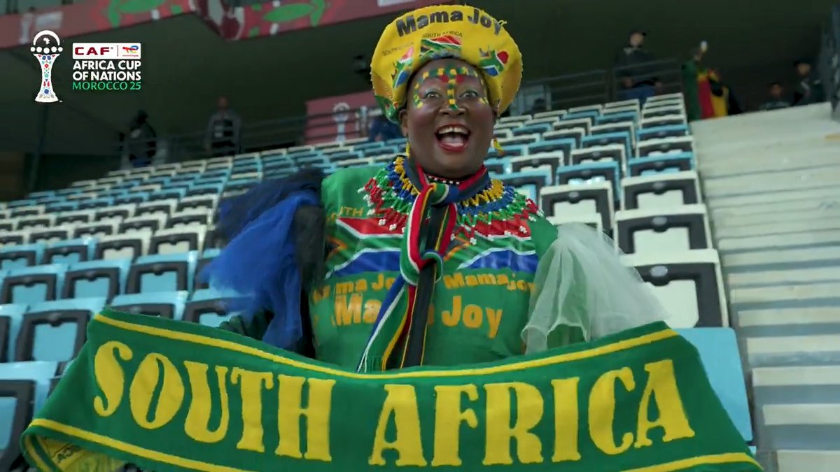 Mama Joy. As iconic as it gets in the Bafana Bafana stands. 🇿🇦💛 #TotalEnergiesAFCON2025 | #WeDressDifferent
