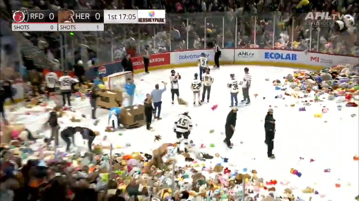 LOOK AT ALL THOSE TEDDY BEARS!!! 🧸 The Teddy Bear Toss in Hershey NEVER disappoints! (🎥: Hershey Bears)