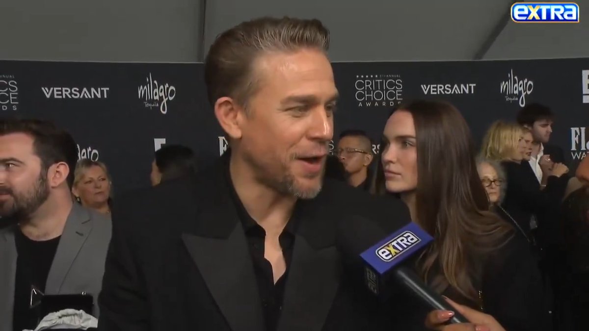 Charlie Hunnam talks "really beautiful" New Year's with his wife and being "blown away" by how many people watched "Monster"! #CriticsChoiceAwards #CriticsChoice