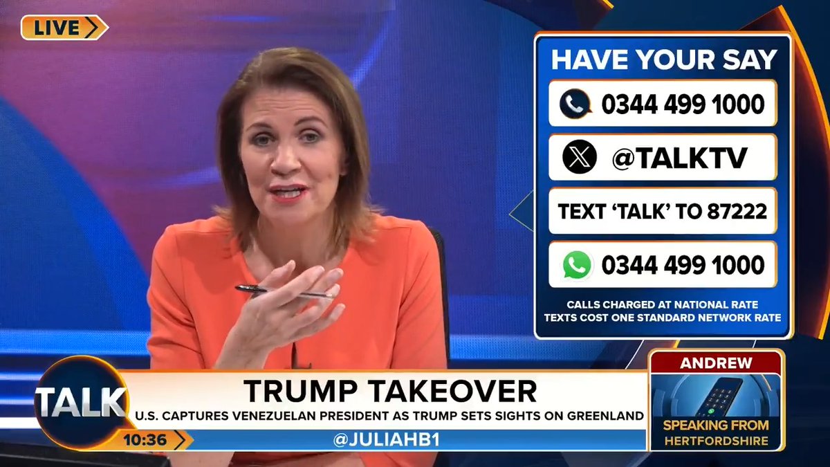 🚨"Trump is good because he's focusing on what matters, the security of America." Andrew in Hertfordshire says Donald Trump's actions in capturing Nicolas Maduro and threatening Colombia will "kill the cartels". Julia Hartley-Brewer