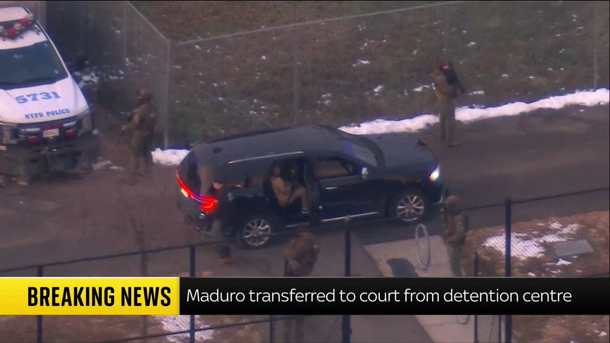 BREAKING: Venezuelan president Nicolas Maduro is seen in handcuffs as he is transferred to court from the detention facility he was held in. He is due to make an initial appearance at the Manhattan federal court today 📺 Sky 501