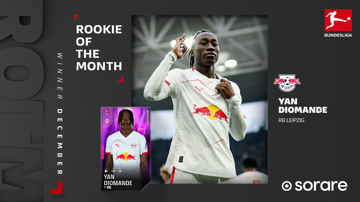 Yan Diomande is your #BLRookie winner for December 💎 #Bundesliga | RB Leipzig English | Sorare | #Sorare