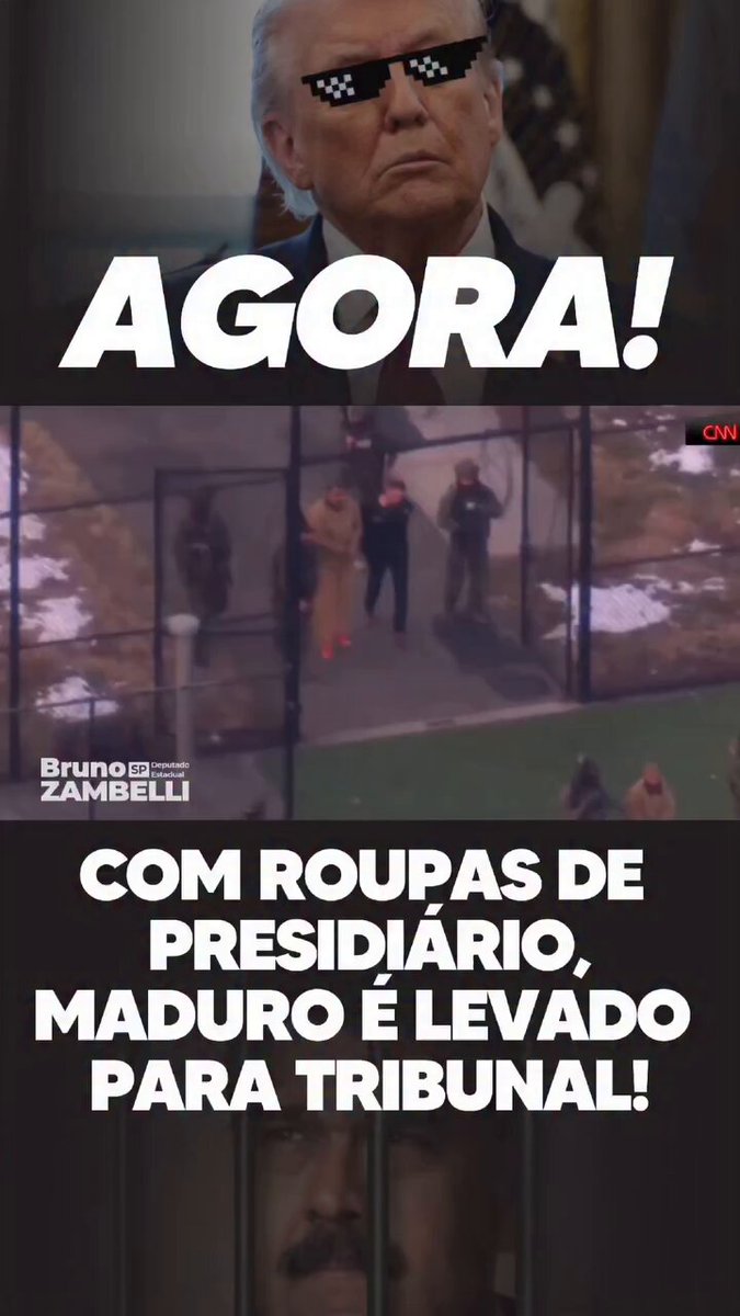 Vejam isso! Que momento histórico e simplesmente espetacular! De macacão laranja, exatamente como todo criminoso, Maduro aparece finalmente onde sempre deveria estar, devidamente paramentado e exposto ao mundo!