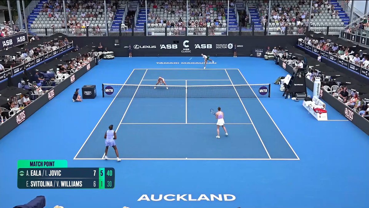 The young challengers come out on top this time 🫡 Eala and Jovic defeated Williams and Svitolina 7-6(7), 6-1. Venus and Elina will be back on court later tonight in singles 👀