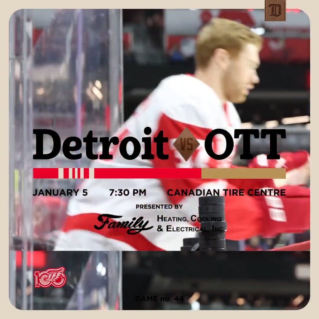 Game Day in Ottawa. #LGRW 🏒 7:30 P.M. 📺 FanDuel Sports Network Detroit 📻 97.1 The Ticket: 🤝 Family Heating, Cooling & Electrical Inc.