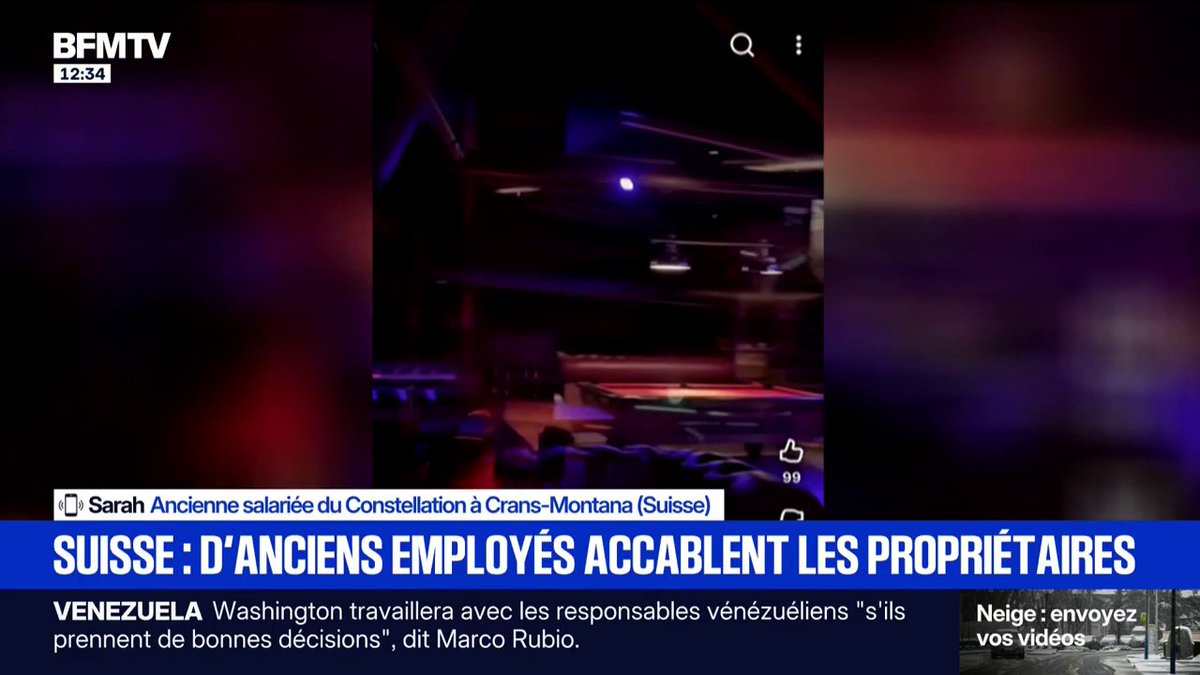 Incendie à Crans-Montana: d'anciens employés accablent les gérants : vente d’alcool aux jeunes mineurs, show avec bougies étincelantes déjà dangereux, tenue sexy exigée, issue de secours fermée à clé pour empêcher les serveurs de regagner leur logement…
