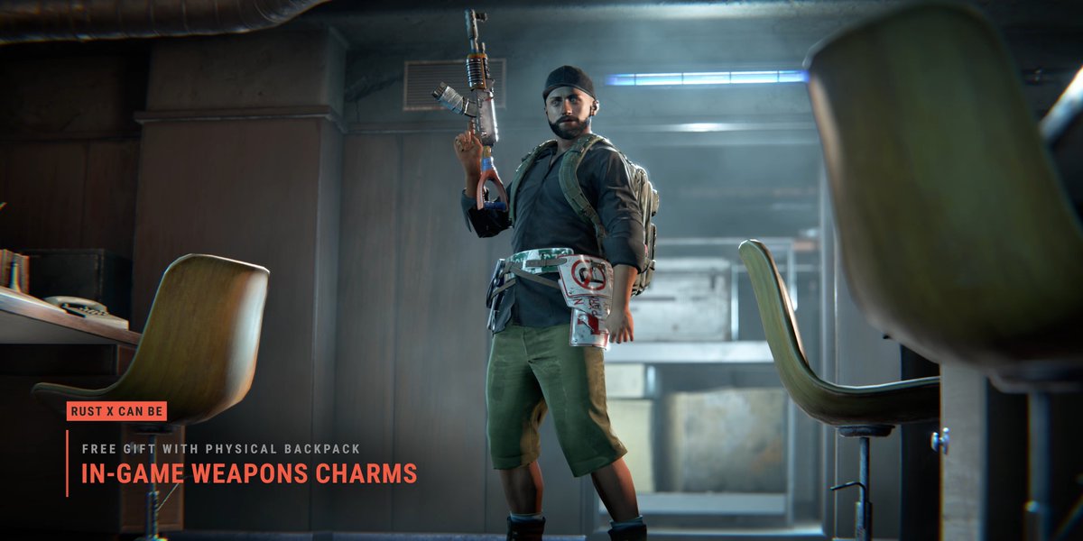 Each Rust x Can Be Large Backpack comes with a set of unique digital items. 🎒☢️🔫 These are new, in-game weapon charms that unite the tangible and virtual worlds together. Read more and Pre-order yours here: