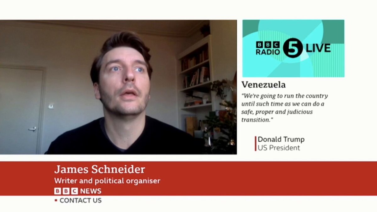 The US has been trying to overthrow the government of Venezuela for 25 years. Two days ago, it bombed the capital, kidnapped the president and stated clearly that it's about their oil. What vital question must the British media ask? Do you condemn Maduro? Entirely predictable.