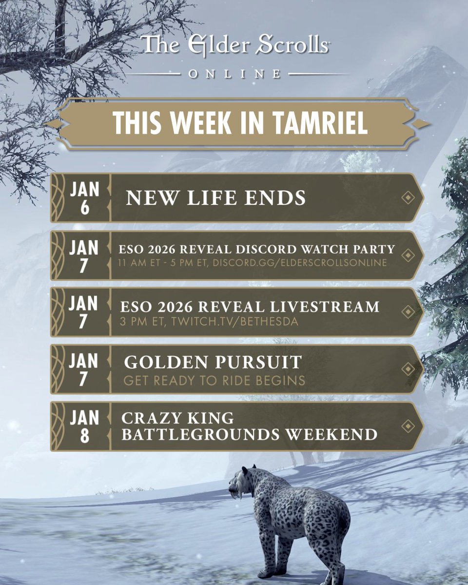 We're kicking off the new year with a bang! 💥🍾 We have an action-packed week ahead. Set your alarm and don't miss the #ESO2026Reveal later this week!