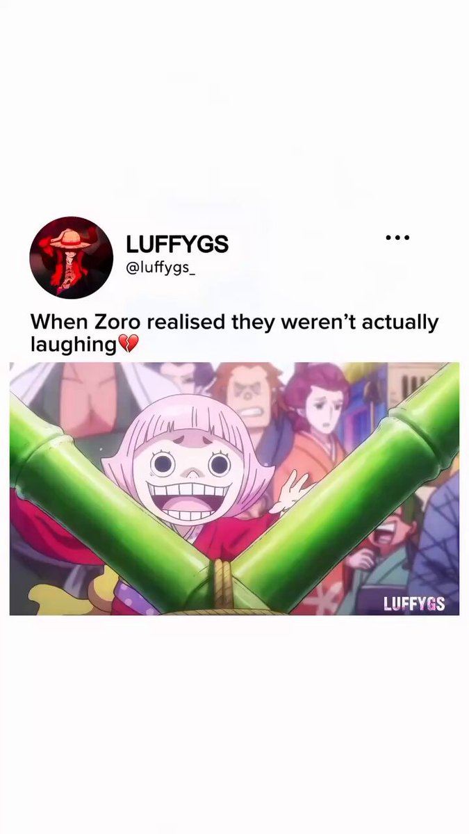 When Zoro realized they weren’t actually laughing. One of the saddest scene in one piece where she wasn’t able to cry for her fatherrrr!!! It hits different everytime 😭😭