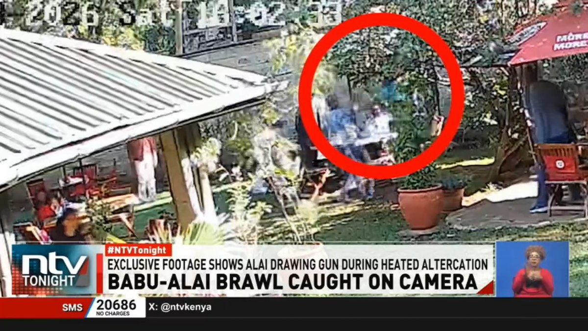 Babu-Alai Brawl Caught On Camera: CCTV footage shows MCA Robert Alai drawing a gun during heated altercation with MP Babu Owino at a restaurant in Nairobi. #NTVTonight Zainab Ismail NginaKirori