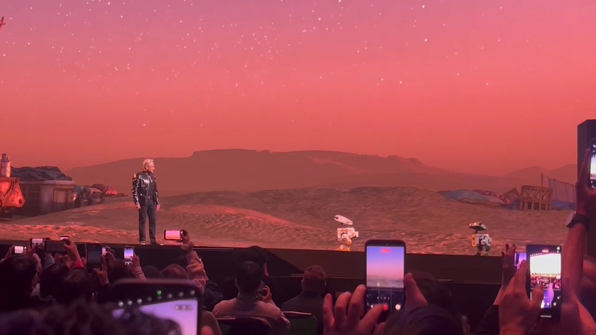 A duo of Star Wars BDX droids make their second Nvidia keynote appearance alongside CEO Jensen Huang, at #CES2026.