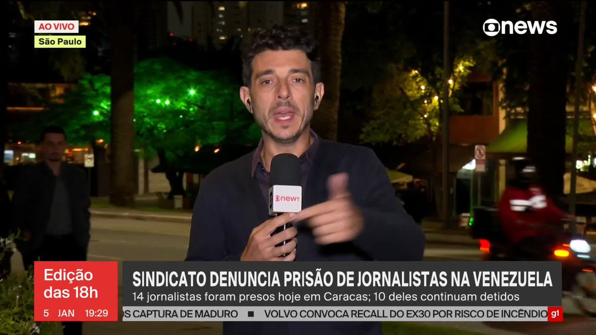 Sindicato denuncia prisão de jornalistas na Venezuela. Só nesta segunda-feira (5), 14 foram presos; 10 seguem detidos, alguns deles vítimas de desaparecimento forçado. Assista à #GloboNews ao vivo: #Edição18