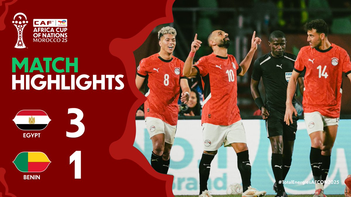 🎥 HIGHLIGHTS: 🇪🇬 3–1 🇧🇯 Egypt march to the #TotalEnergiesAFCON2025 quarter-finals with a win over Benin.