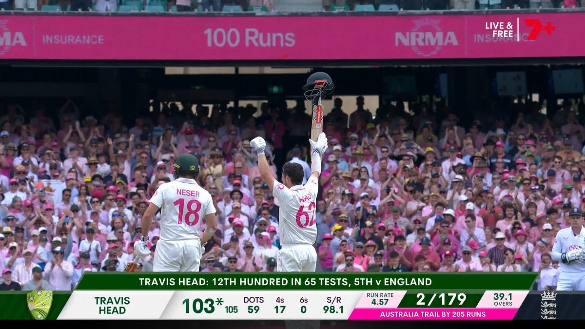 THERE IT IS. Travis Head's THIRD century of the series! #Ashes