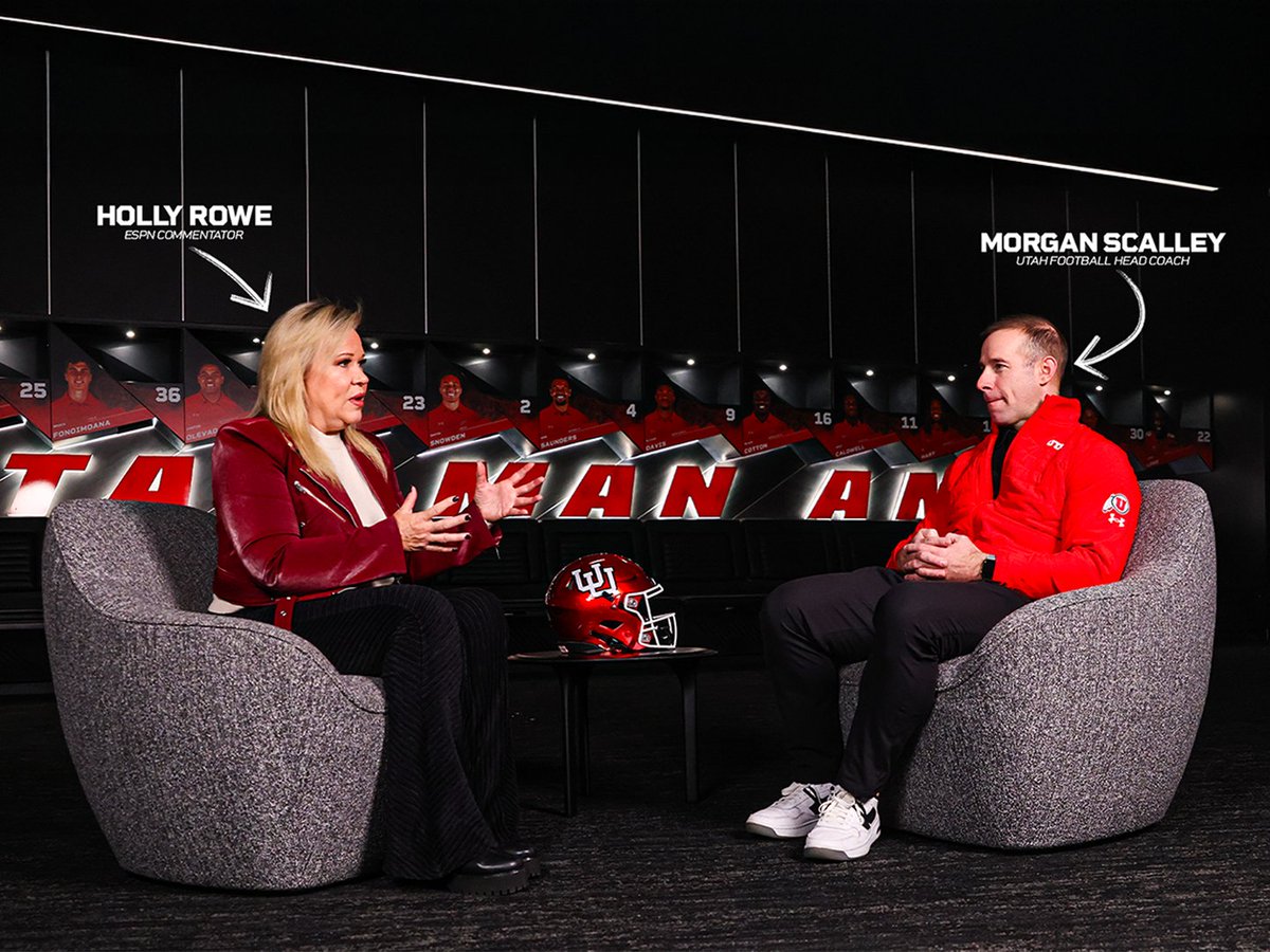 𝗙𝗮𝗺𝗶𝗹𝘆, 𝗙𝗮𝗶𝘁𝗵, 𝗙𝗼𝗼𝘁𝗯𝗮𝗹𝗹, & 𝗙𝘂𝗻 🙌 Holly Rowe (Holly Rowe) sits down with newly appointed HC Morgan Scalley (Morgan Scalley) ahead of his introductory press conference, to chat about Utah Football. 🎥: ESPN College Football x Utah Athletics