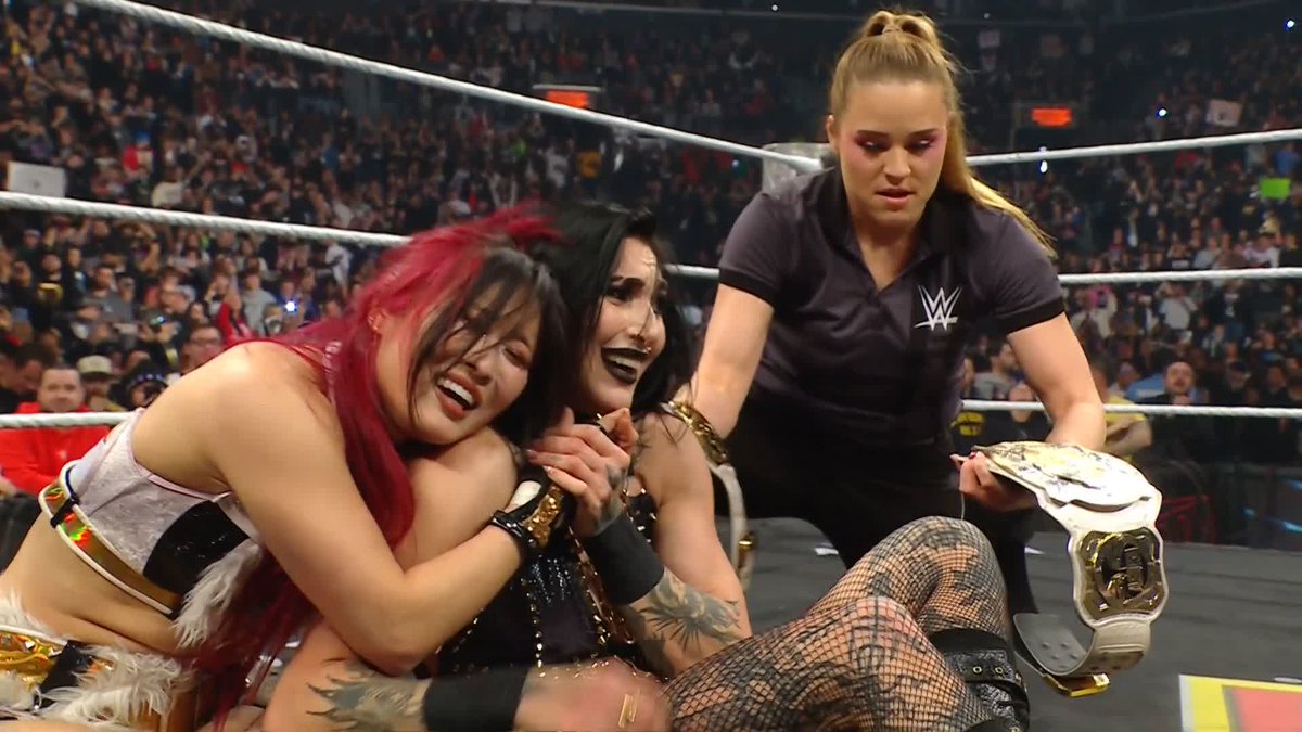 RHIYO WIN THE GOLD ๐ฅ What a moment for RheaRipley_WWE and IYO SKY