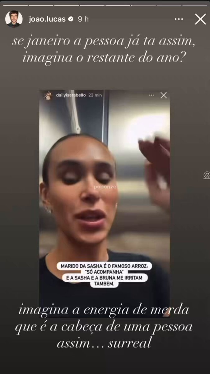 João Lucas rebate influenciadora que se incomodou com apelido usado por Sasha para Bruna Marquezine: “O que me impressiona é que, em janeiro, a gente não está nem na metade do mês, e a pessoa já está nessa energia, nessa vibe de falar de pessoas que ela nem conhece.”