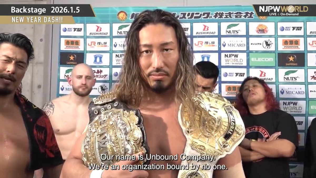 .#DrillaMoloney , 高橋ヒロム / Hiromu Takahashi , 鷹木 信悟(SHINGO TAKAGI) , David Finlay , 辻陽太 Yota Tsuji #UnboundCo NEW YEAR DASH!! (January. 5th, 2026) Backstage comments! Watch FREE|無料公開中 ⇒ From the profile URL|「NJPW WORLD」で検索 1/5(月) #njdash のBSコメントを #NJPWWORLD で無料公開中! #NJPW