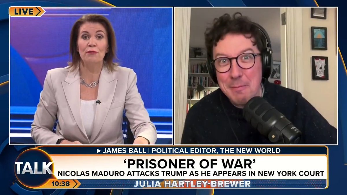 💥Julia Hartley-Brewer and James Ball clash over Donald Trump's operation that led to the arrest of Nicolas Maduro. James: "You can't say the law should apply to Maduro, but not to Trump." JHB: "No, no, no. Donald Trump is a democratically elected leader." Julia Hartley-Brewer