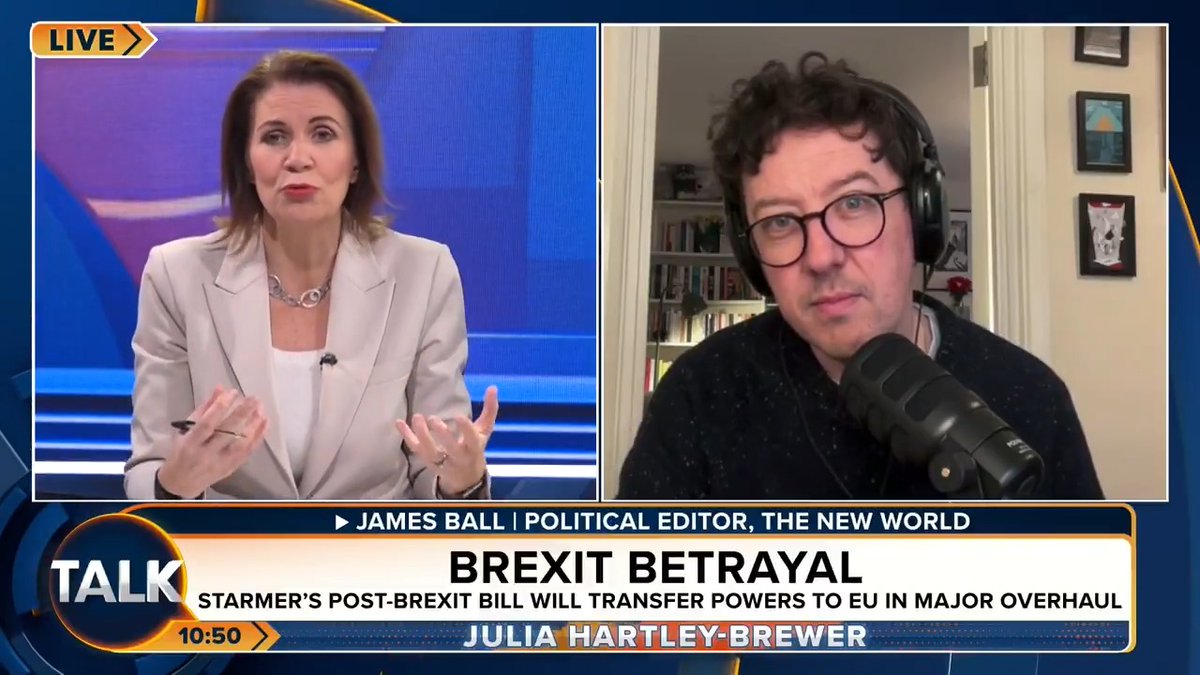 🚨 "Our Prime Minister is a massive remoaner, who, as Shadow Brexit Secretary, spent 3 years trying to undermine the referendum." James Ball: "I really wish Starmer was this arch-remainer that you think he is..." JHB: "You think he isn't?!?!" Julia Hartley-Brewer