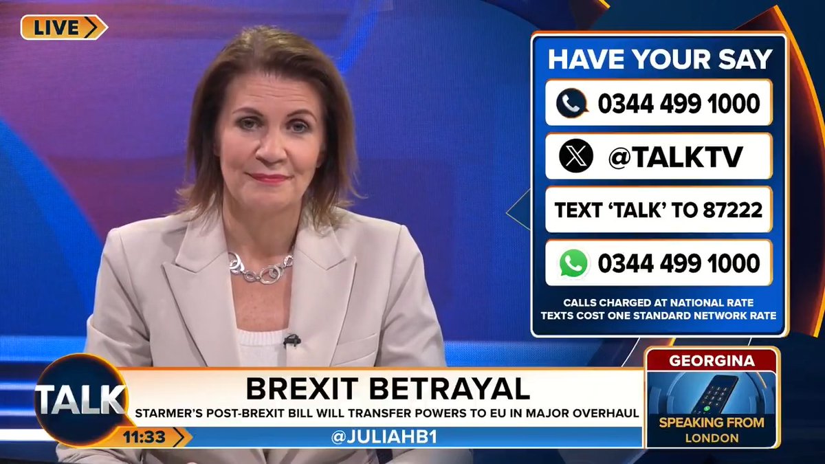 🚨 "Keir Starmer has been hell-bent on taking Britain back into the European Union. He's remoaner incarnate." Georgina in London accuses the PM of "stealthy back-door dealings" with the EU and failing to consult Brits like her. Julia Hartley-Brewer
