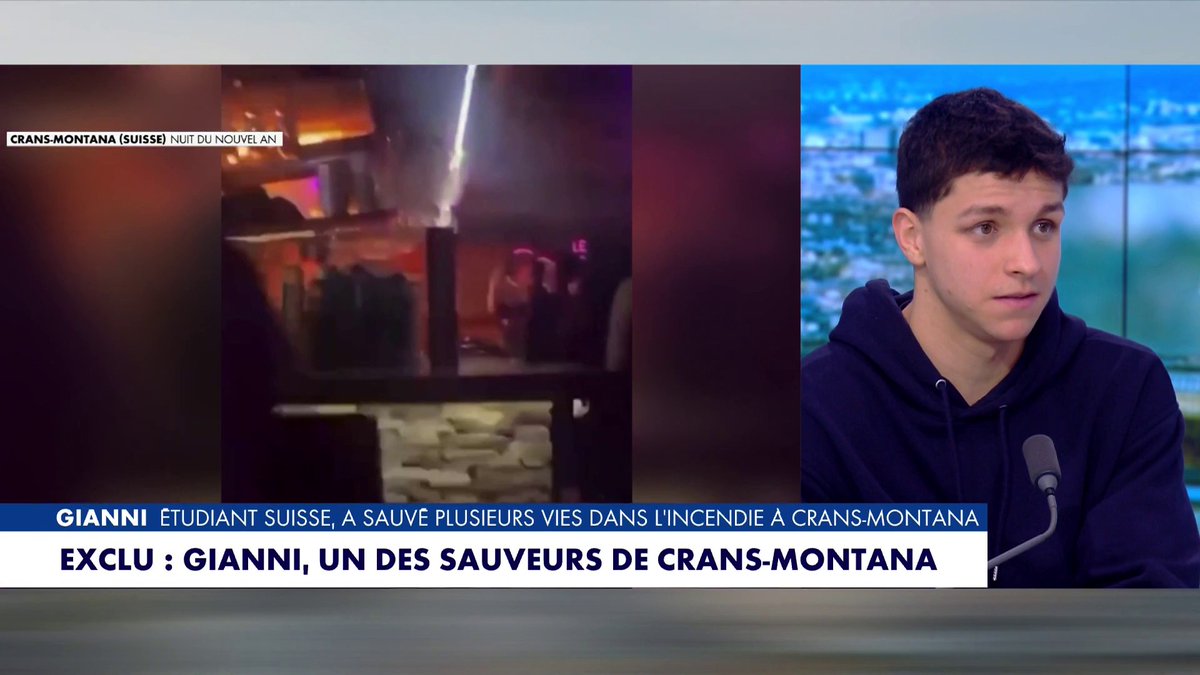 Giani, qui a sauvé des vies à Crans-Montana dans #MidiNews : «Avec mon père, on a eu la même réaction, sans pour autant savoir que nous étions tous les deux à l'intérieur. On s'est rencontré dans la fumée, au même moment, quand on a essayé d'extraire les personnes qui n'arrivaient pas à s'en sortir»