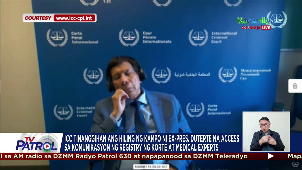 Tinanggihan ng ICC ang hiling ng kampo ni Rodrigo Duterte na magkaroon sila ng access sa mga pribadong komunikasyon ng registry ng korte at independent medical experts na sumuri sa kakayahan ng dating pangulo na humarap sa paglilitis.