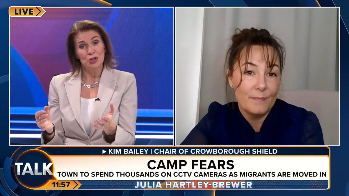 🚨 Thousands of pounds will be spent upgrading CCTV in Crowborough, East Sussex, which is set to house 600 migrants. Chair of Crowborough Shield, Kim Bailey: "It won't stop anything. It's more about acting as a deterrent." Julia Hartley-Brewer